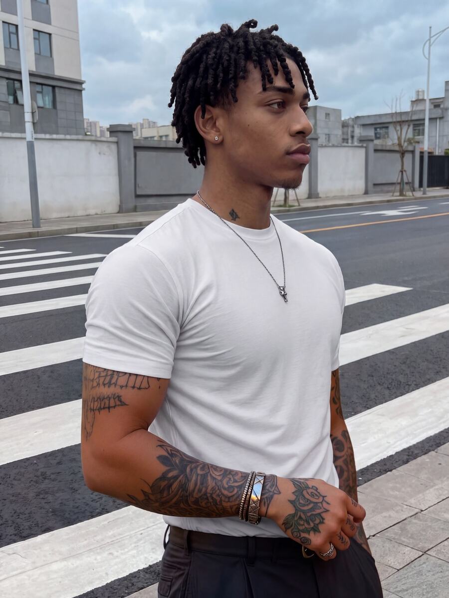 Dekonique Dekonique Men's Solid Color Round Neck Short Sleeve Casual T-Shirt - White - View 1