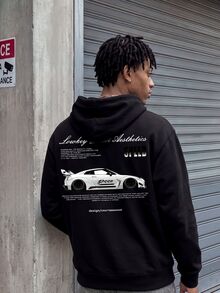 Dekonique Dekonique American Street Racing Car Print Hoodie Sweatshirt Men, High Street Loose Black Racing Jacket - Black - View 1