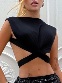 Vivi Wanderley Spring/Summer Vacation Solid Color Knit Backless Top Skirt Women's 2 Pieces Set Party Club Night Out Black Sexy - Black - View 6