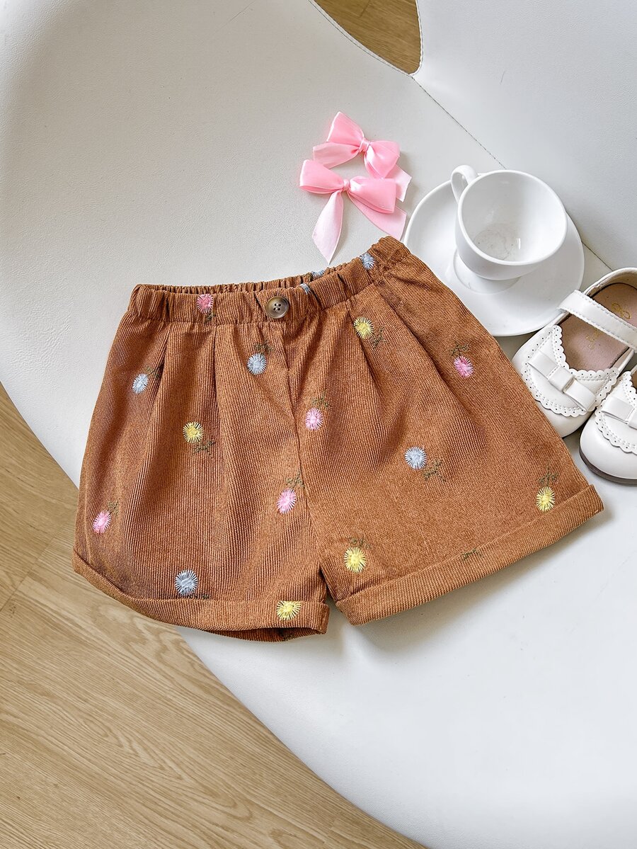 SHEIN Little Byeori Young Girl Young Girl Woven Fitted Casual Shorts - Brown - View 1