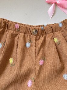 SHEIN Little Byeori Young Girl Young Girl Woven Fitted Casual Shorts - Brown - View 3