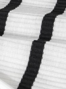 SHEIN Plus Size Maternity Striped Drawstring Dress, Round Neck Short Sleeve Ribbed Elastic Fabric, Adjustable Waistband Belly Support Slimming, Slit Mid-Length, Comfortable Versatile Home & Outdoor Wear For Plus Size Pregnant Women Throughout Pregnancy - Black and White - View 7