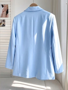 Comfortcana Women Plus Size Casual Smart Elegant Business Commute Double Breasted Blazer Office Fall - Blue - View 2