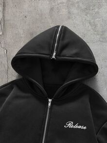 AXEPEAK 男士寬鬆舒適保暖休閒度假大學戶外時尚拼接連帽衛衣 - 黑色 - 查看 6