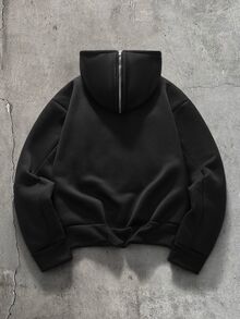AXEPEAK 男士寬鬆舒適保暖休閒度假大學戶外時尚拼接連帽衛衣 - 黑色 - 查看 5