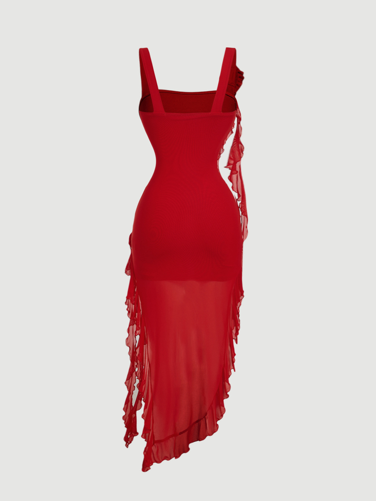 Skyraze Red 3D Floral Print Women's Dress,70s Summer Party Night Out Outfit,Valentine's Day Dress,Wedding Guest Elegant Sexy Formal Dresses,Spring Outfits - Red - View 4
