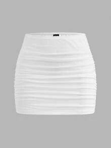 Skyraze Mesh Double-Layer See-Through Bodycon White Mini Skirt - White - View 2