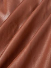 Skyraze Women's Brown Pleated Scoop Neck Sleeveless Fitted PU Dress - Rust Brown - View 6