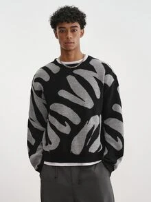 Manfinity Roghcode Men's Letter Pattern Casual Daily Long Sleeve Sweater - Multicolor - View 3
