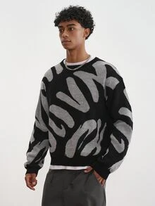 Manfinity Roghcode Men's Letter Pattern Casual Daily Long Sleeve Sweater - Multicolor - View 6