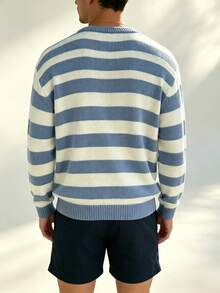 Manfinity Dauomo Men Contrast Striped Pattern Sweater - Blue and White - View 2