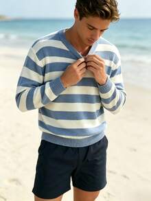 Manfinity Dauomo Men Contrast Striped Pattern Sweater - Blue and White - View 6