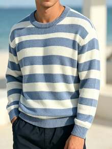 Manfinity Dauomo Men Contrast Striped Pattern Sweater - Blue and White - View 5