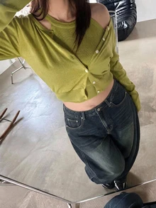 Dazy Plus Plus Size Women's Colorblock Contrast Stitch Loose Curved Leg Casual Streetwear Spring Autumn New Denim Jeans - Dark Wash - View 3