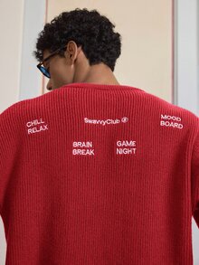 NEON BLANC 男士休閒字母刺繡圓領長袖針織衫，適用秋冬/春季 - 紅色 - 查看 3