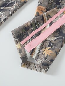Girls' Sweet & Cool Camouflage Wide Leg Long Pants, Pink Contrast Stripe Side Design, Drawstring Elastic Waist, Loose & Draping Fit, Comfortable & Non-Restrictive, Young Girl' Streetwear Pants - Multicolor - View 5