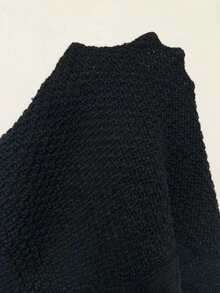 Vionelle Plus Size Women's Fashion Cable Knit Cable Rope Dark Green Loose Round Neck Long Sleeve Sweater Dress Casual Elegant Versatile Fall Cocktail Evening - Black - View 7
