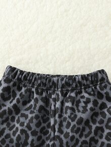 Children's Grey Fleece Leopard Print Wide Leg Sweatpants, Elastic Waistband, Easy To Put On And Take Off, Loose Straight Fit, Casual Style, For Winter - Multicolor - View 4