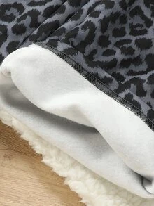 Children's Grey Fleece Leopard Print Wide Leg Sweatpants, Elastic Waistband, Easy To Put On And Take Off, Loose Straight Fit, Casual Style, For Winter - Multicolor - View 7