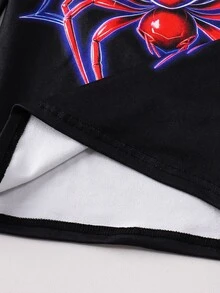 SHEIN 大童男孩蜘蛛圖案圓領長袖秋季褲子休閒舒適修身睡衣套裝 2件組 聖誕睡衣貼身款 - 黑色 - 查看 8
