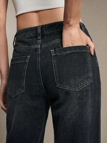 Anewsta Essential Fall Casual Blue Washed Slim Fit Jeans Women Cotton Office Commute Versatile Stretch Denim Pants Modern - Black - View 4