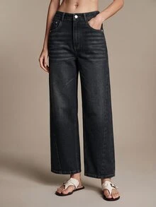 Anewsta Essential Fall Casual Blue Washed Slim Fit Jeans Women Cotton Office Commute Versatile Stretch Denim Pants Modern - Black - View 6