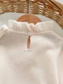 SHEIN 女嬰 2 件組粉色套裝，新生兒毛衣連身衣，優雅甜美設計泡泡袖粉色蝴蝶結，嬰兒連身褲，嬰兒長袖連身衣，秋冬嬰兒針織衫，新生兒舒適嬰兒套裝，6-9 個月女嬰，附贈帽子，2 件組裝 - 米色 - 查看 7