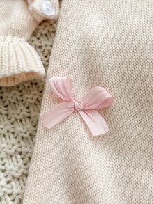 SHEIN 女嬰 2 件組粉色套裝，新生兒毛衣連身衣，優雅甜美設計泡泡袖粉色蝴蝶結，嬰兒連身褲，嬰兒長袖連身衣，秋冬嬰兒針織衫，新生兒舒適嬰兒套裝，6-9 個月女嬰，附贈帽子，2 件組裝 - 米色 - 查看 3