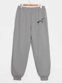 SHEIN EZwear Plus Letter Graphic Hoodie & Sweatpants Fall - Grey - View 8