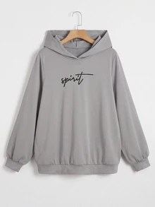 SHEIN EZwear Plus Letter Graphic Hoodie & Sweatpants Fall - Grey - View 6