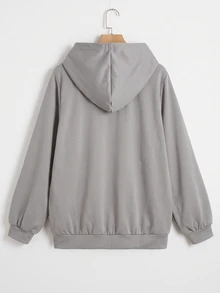 SHEIN EZwear Plus Letter Graphic Hoodie & Sweatpants Fall - Grey - View 5