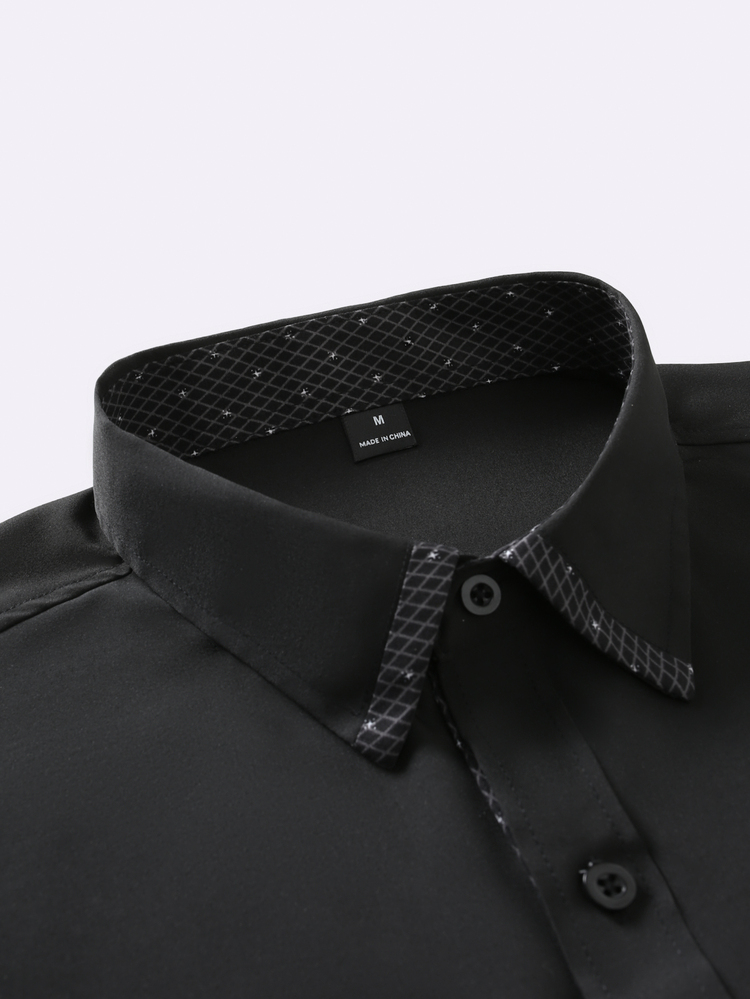 Manfinity Mode Men Solid Button Up Shirt, Formal, Old Money - Black - View 4