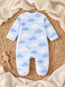 1pc Autumn/Winter Newborn Knitted Comfortable Soft Double-Sided Fleece All-Over Print Cute Playful Pattern Loungewear, Home Wear, Versatile Fashion, Best Choice, Best Gift For Newborn - Multicolor - View 3