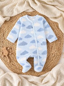 1pc Autumn/Winter Newborn Knitted Comfortable Soft Double-Sided Fleece All-Over Print Cute Playful Pattern Loungewear, Home Wear, Versatile Fashion, Best Choice, Best Gift For Newborn - Multicolor - View 4