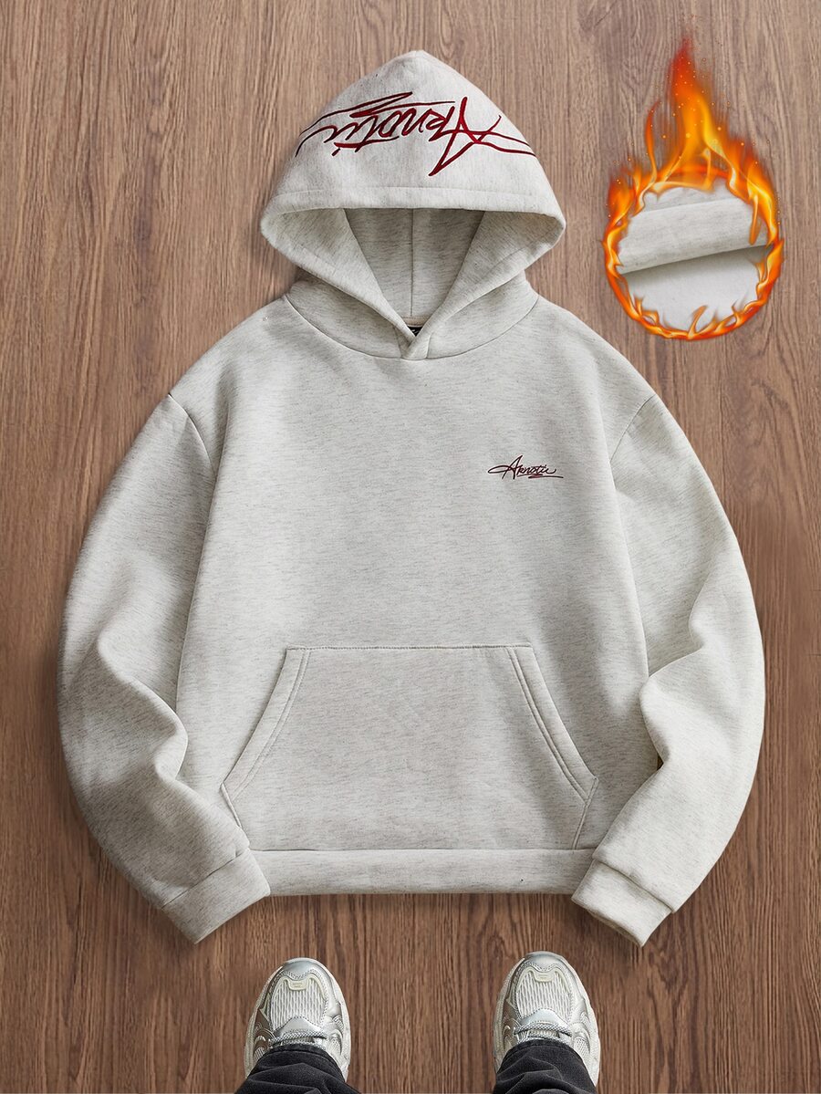 EASEVO Plus Size Men's Letter Print Casual Daily Hoodie Halloween Christmas Winter Party Autumn - Light Grey - View 1