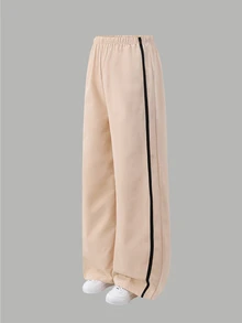 SHEIN 1pc Teen Girls' Sports Taped Long Pants, Suitable For Outings, Sports, Outdoor, Autumn/Winter - Apricot - View 4