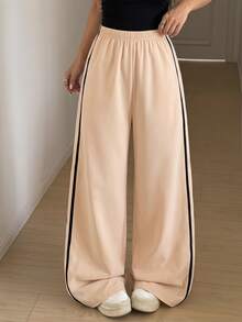 SHEIN 1pc Teen Girls' Sports Taped Long Pants, Suitable For Outings, Sports, Outdoor, Autumn/Winter - Apricot - View 2