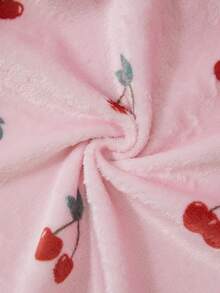 SHEIN 2pcs/Set Pink And Red Fluffy Cherry Pattern Pajamas For Baby Girls Home Family Fall Cute Matching - Pink - View 10