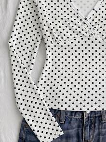 Teen Girls V-Neck Long Sleeve Casual Cute Versatile T-Shirt - White - View 4