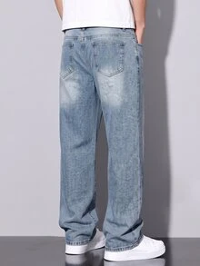 QuarKem Men's Light Wash Blue Denim Jeans Slim Straight Leg Pants - Light Wash - View 2