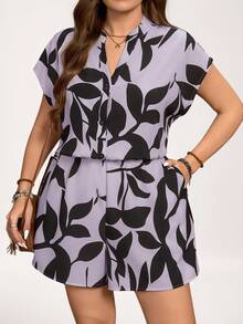 Comfylo Plus-Size Lavender Summer Boho Jumpsuit,Women's Smart Casual Asymmetrical Geometric Print Rompers,Vacation Playsuit,Spring Casual Outfits For Women - Lilac Purple - View 5