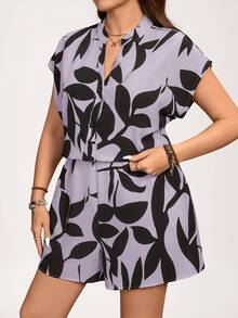 Comfylo Plus-Size Lavender Summer Boho Jumpsuit,Women's Smart Casual Asymmetrical Geometric Print Rompers,Vacation Playsuit,Spring Casual Outfits For Women - Lilac Purple - View 4