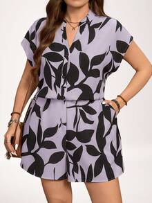 Comfylo Plus-Size Lavender Summer Boho Jumpsuit,Women's Smart Casual Asymmetrical Geometric Print Rompers,Vacation Playsuit,Spring Casual Outfits For Women - Lilac Purple - View 8
