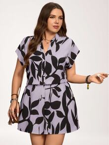 Comfylo Plus-Size Lavender Summer Boho Jumpsuit,Women's Smart Casual Asymmetrical Geometric Print Rompers,Vacation Playsuit,Spring Casual Outfits For Women - Lilac Purple - View 1