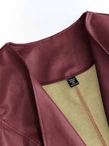 SHEIN Clasi 大尺碼女款純色前開襟復古休閒背心外套 冬季款 僅外套 - 酒紅色 - 查看 4