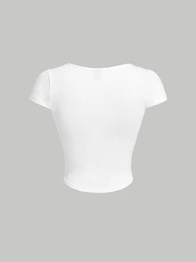 SHEIN MOD Seductive White Floral Lace Women's T-Shirt,Summer Striped Fishbone Bustier Top 2 In 1,Party Night Wedding Old Money Western Short Sleeve - Black and White - View 2