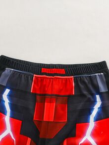 SHEIN 2件組大童男孩休閒日常舒適圖案圓領套頭睡衣上衣與長褲，針織居家服修身套裝，適合秋季與聖誕節 - 彩色 - 查看 6