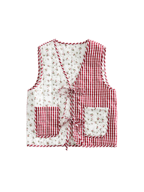 Sweetness Chaqueta Chaleco Acolchado de Algodón con Estampado Floral Pequeño para Mujer Otoño/Invierno