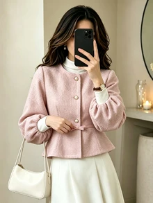 SHEIN Clasi Áo khoác len nữ thường ngày đa năng cho du lịch - Hồng - Xem 7