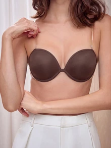 Bralution 女款純色聚攏無肩帶基礎內衣 - 巧克力棕 - 查看 1